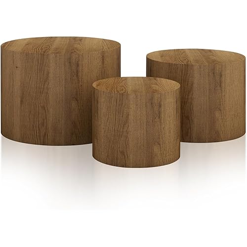 Vikiullf Nesting Coffee Table Set of 3, Round Wooden Coffee Tables, Modern Circle Table for Living Room, Bedroom, Accent Side Table, Saving Space Design and No Need Assembly