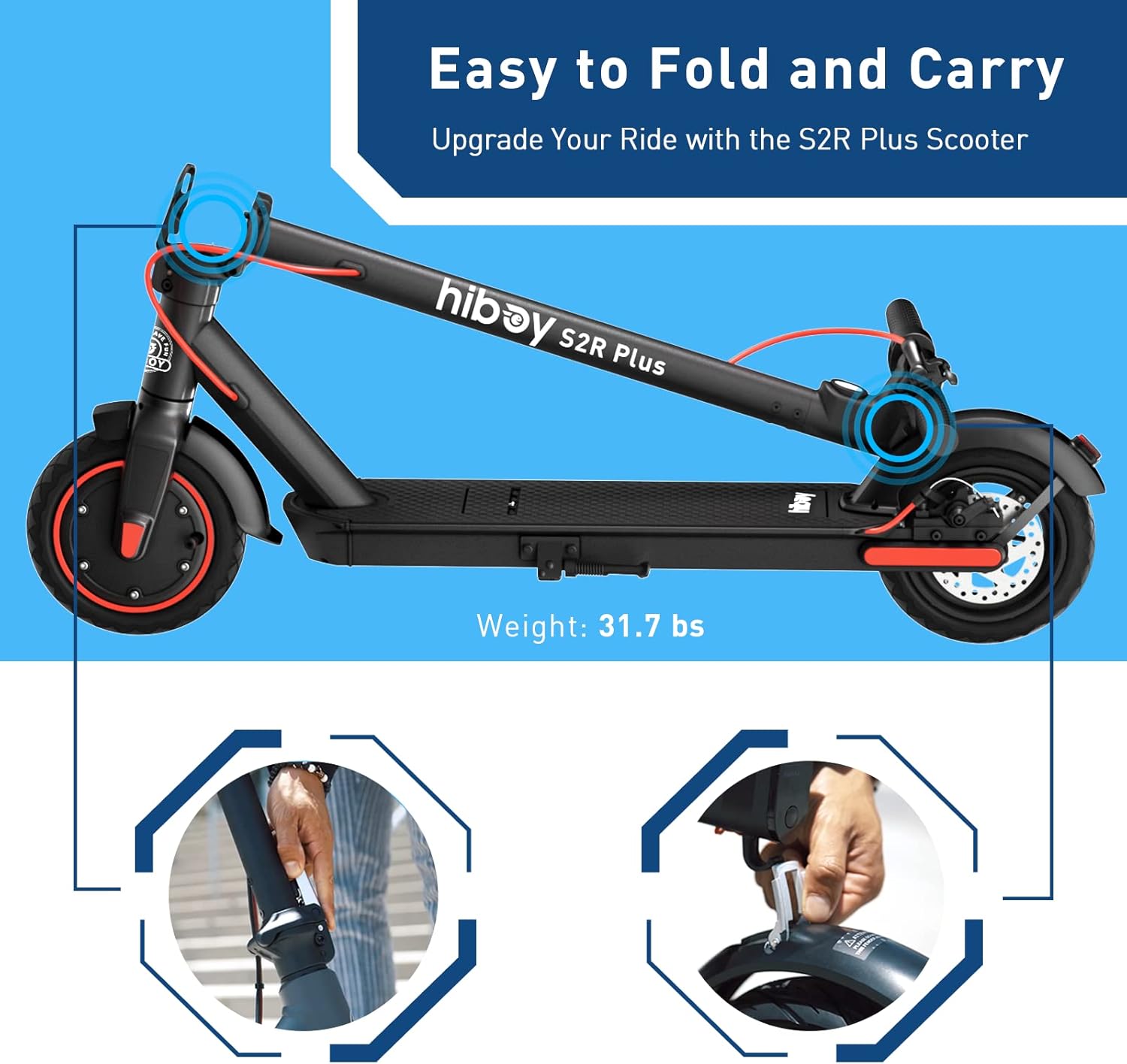 Hiboy MAX Pro/S2R Plus/U2 Pro Electric Scooter, 500W–810W Peak Motor, 19–22 MPH, 22–46.6 Miles Long Range, Foldable Commuter Electric Scooter for Adults