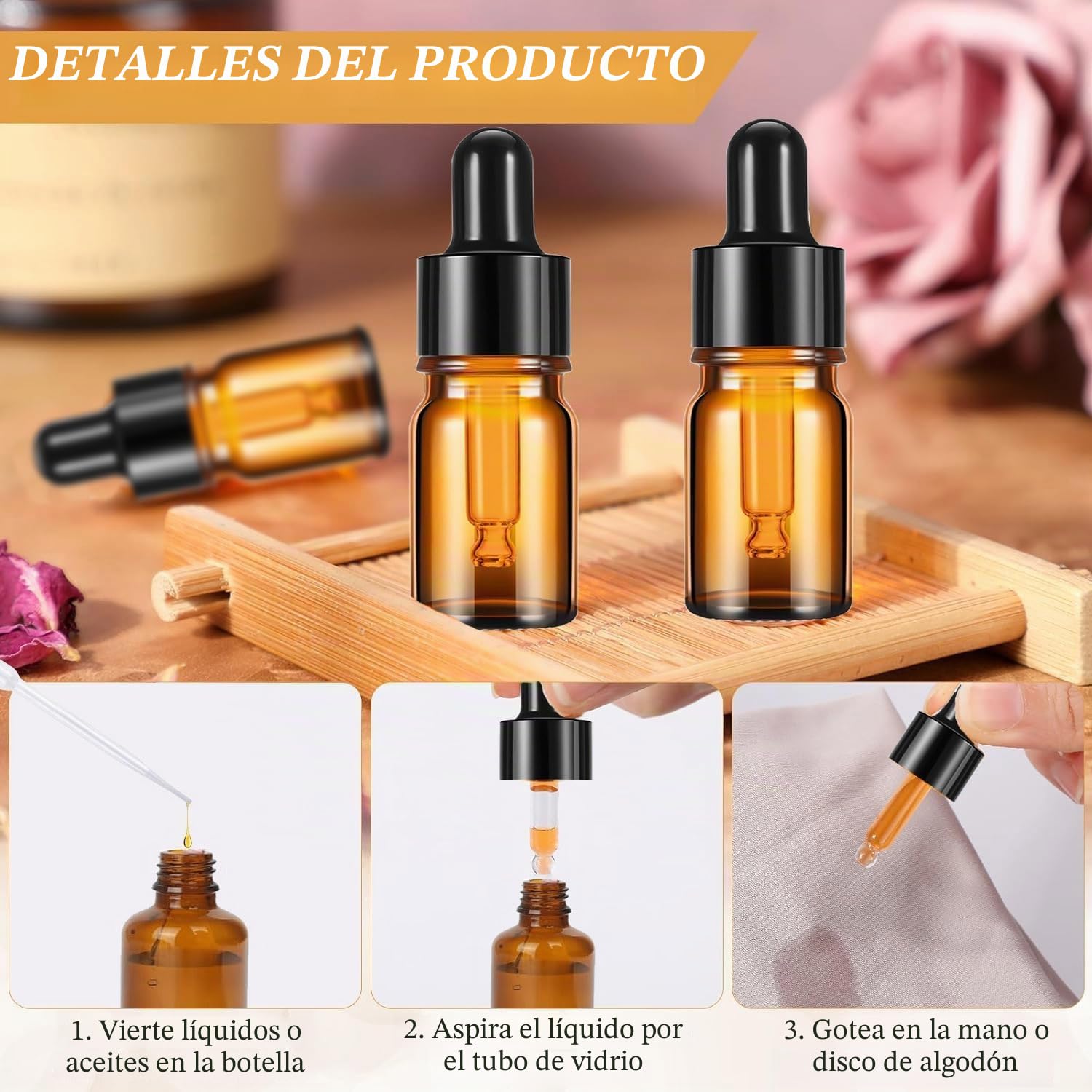 Frasco Cuentagotas Cristal 10ml Ambar 23pcs 7,5x2,2cm para Aceites Esenciales