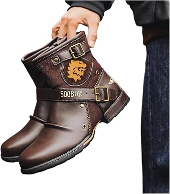 Men's Boots Ankle Boots Men Metal Buckle Zipper Motorcycle Boots Men Outdoor High Top Punk Shoes Suitable for Men