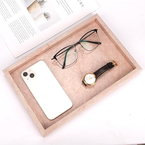 Miniatura 5 de Bandeja de tocador de baño de mármol, mármol rosa crema de lujo natural, bandeja para mesa de baño, cocina, baño, bandeja decorativa de piedra para