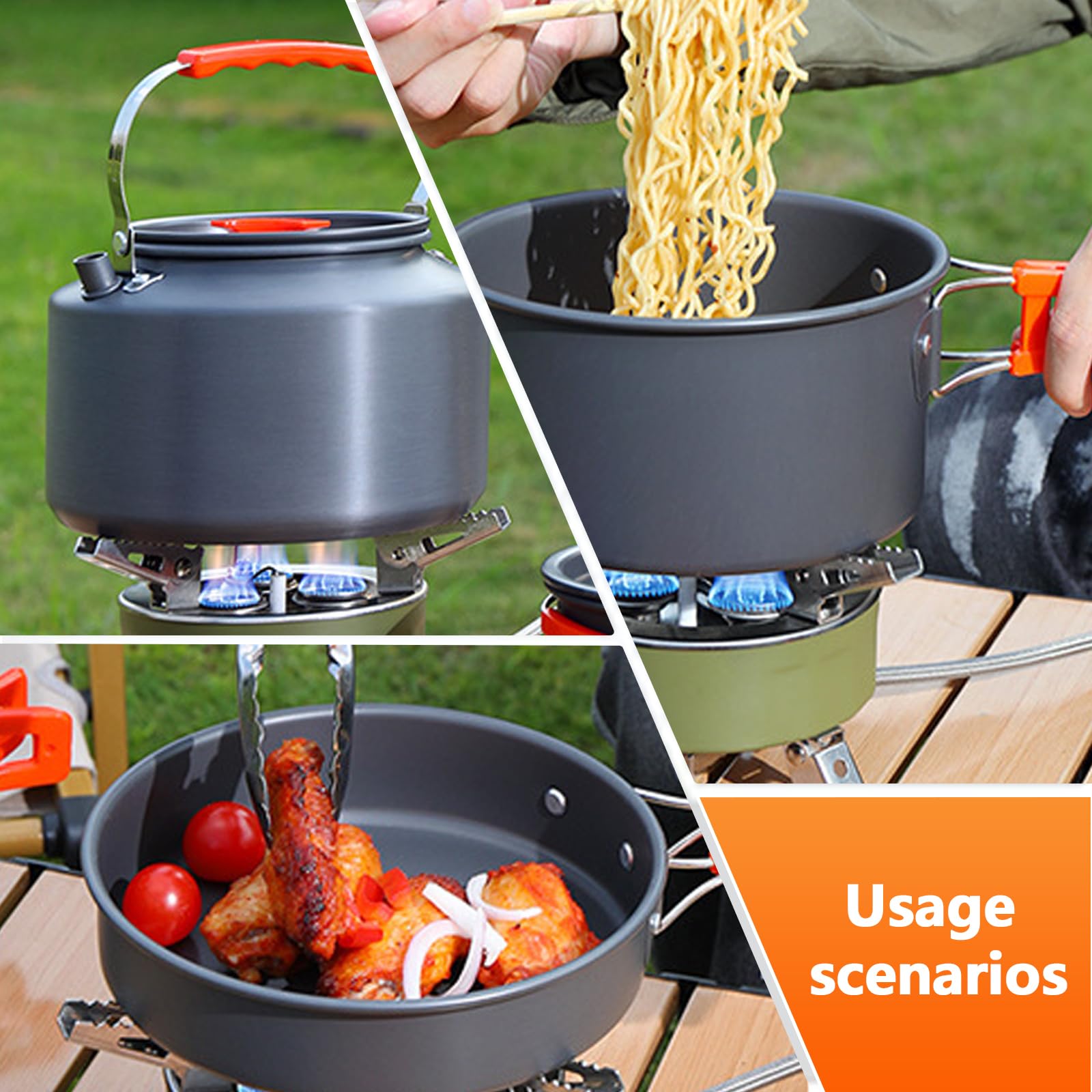 3-teiliges Set Camping Kochgeschirr Set, Outdoor Geschirr Set, Camping Kochtopf Set, Camping Topf Set für Camping Outdoor und Picknick, Hochwertiges Aluminium, Kompakt, Vielseitig
