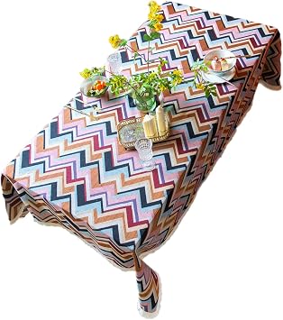 Thickened Geometric Striped Tablecloth Color-Block Tablecloth Outdoor Picnic Cloth,140 * 220cm