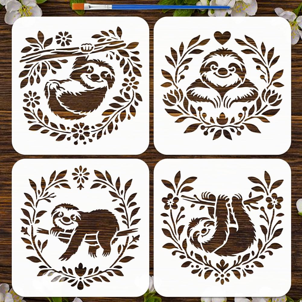 Amazon.com: FINGERINSPIRE 4pcs Sloth Stencils with Paint Brush 7.9x7 ...