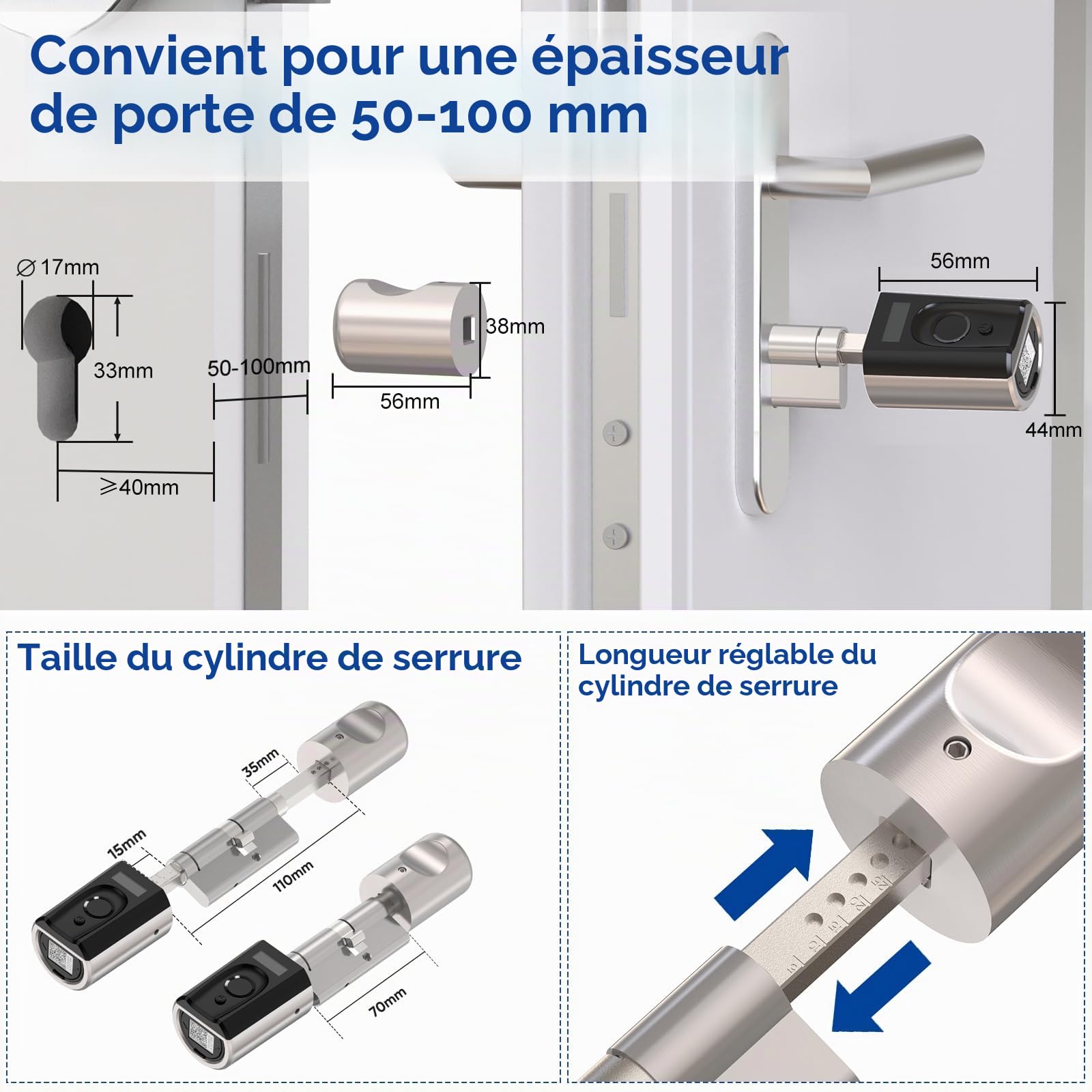 RUILON Touch41 Serrure Empreinte Digitale avec 1 WIFIBOX 3 Cartes RFID | 40x30 Serrure connectée biometrique, IP65, Commande à distance, Intelligente, Portes 50-100 mm, Chambre Maison Bureau