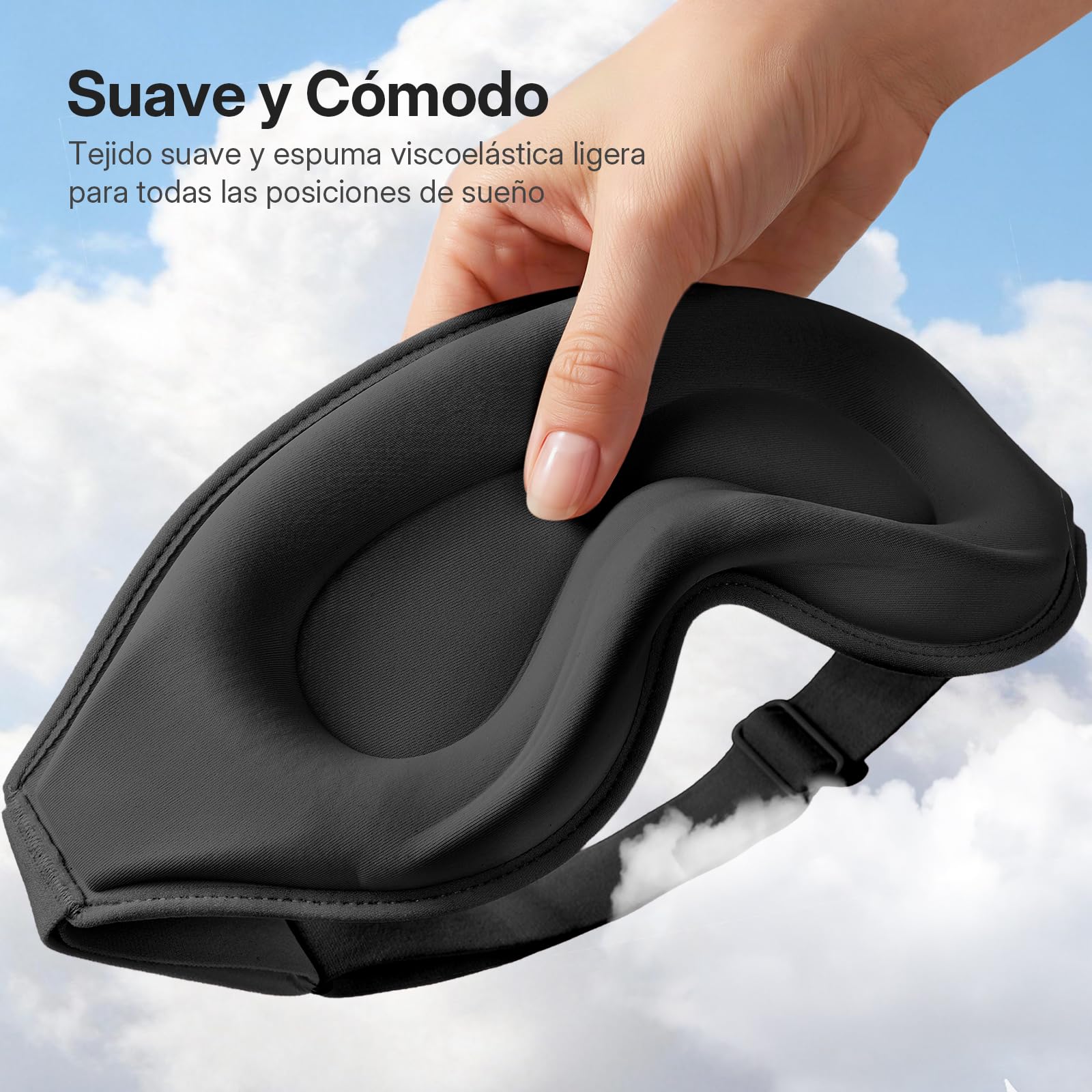 LitBear Antifaz para Dormir 3D para Dormir de Lado para Mujer y Hombre, Máscara de Sueño con Bloqueo Total de la Luz, Cavidades Oculares Extra Profundas, Transpirable, con Banda Ajustable, Negro