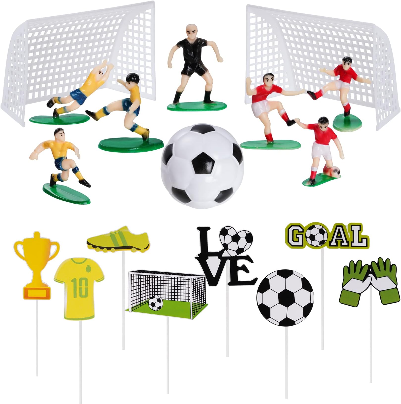 18 Pieces Soccer Cake Topper Decorations Soccer Ball Cupcake Topper Soccer Player figure for Soccer Birthday Party Sport Party Football Theme Party Supplies for Men Boy