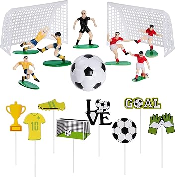 Pistha 18 Pieces Soccer Cake Topper Decorations Soccer Ball Cupcake Topper Soccer Player figure for Soccer Birthday Party Sport Party Football Theme Party Supplies for Men Boy