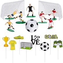 Pistha 18 Pieces Soccer Cake Topper Decorations Soccer Ball Cupcake Topper Soccer Player figure for Soccer Birthday Party Sport Party Football Theme Party Supplies for Men Boy
