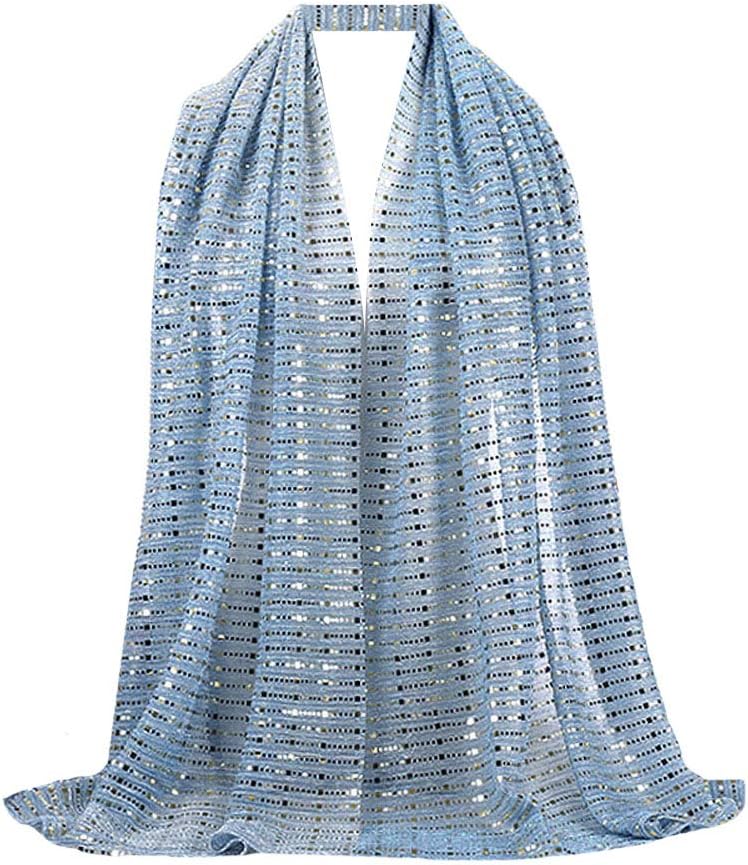 YAOSEN Women Gold Glitter Hijab Muslim Head Wrap Long Scarf (Glitter-Blue)
