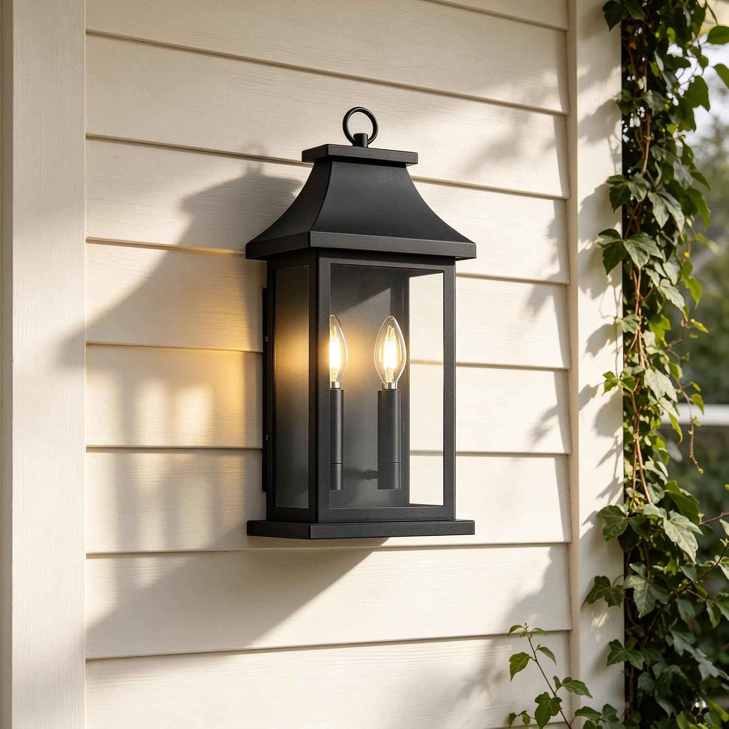 Large Outdoor Wall Lights Outside Lights, Exterior Lighting Fixtures Wall Mount, Wall Sconce Light Outdoor Lanterns for Porch, Black 18 inch 2-Light, 2-Pack