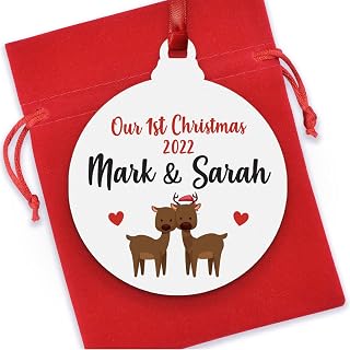 Personalised Our First Christmas Together Bauble Decoration - Couples First Christmas Wooden Hanging Ornament - Christmas Gifts for Boyfriend Girlfriend - Christmas Gifts for Couple