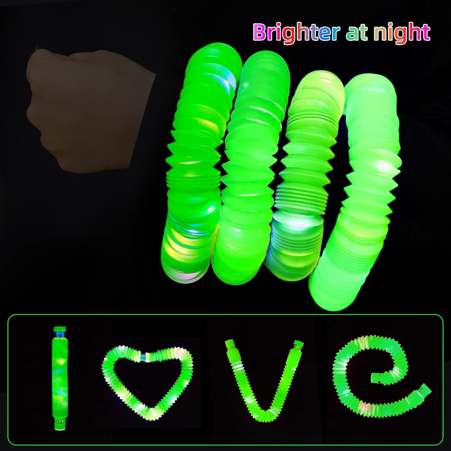Green 6 Pack Light Up Party Favors Supplies,Bulk Glow Sticks Bracelet,Necklace Accessories for Kids,Birthday Return Gifts Treats,Easter Basket Goodie Bag Stuffer Fillers for Boys Girls - Image 2