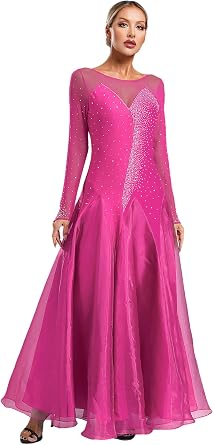 Womens Ballroom Dance Dress Modern Waltz Tango Dancing Clothes Long Sleeve Competition Performance Dance Dress