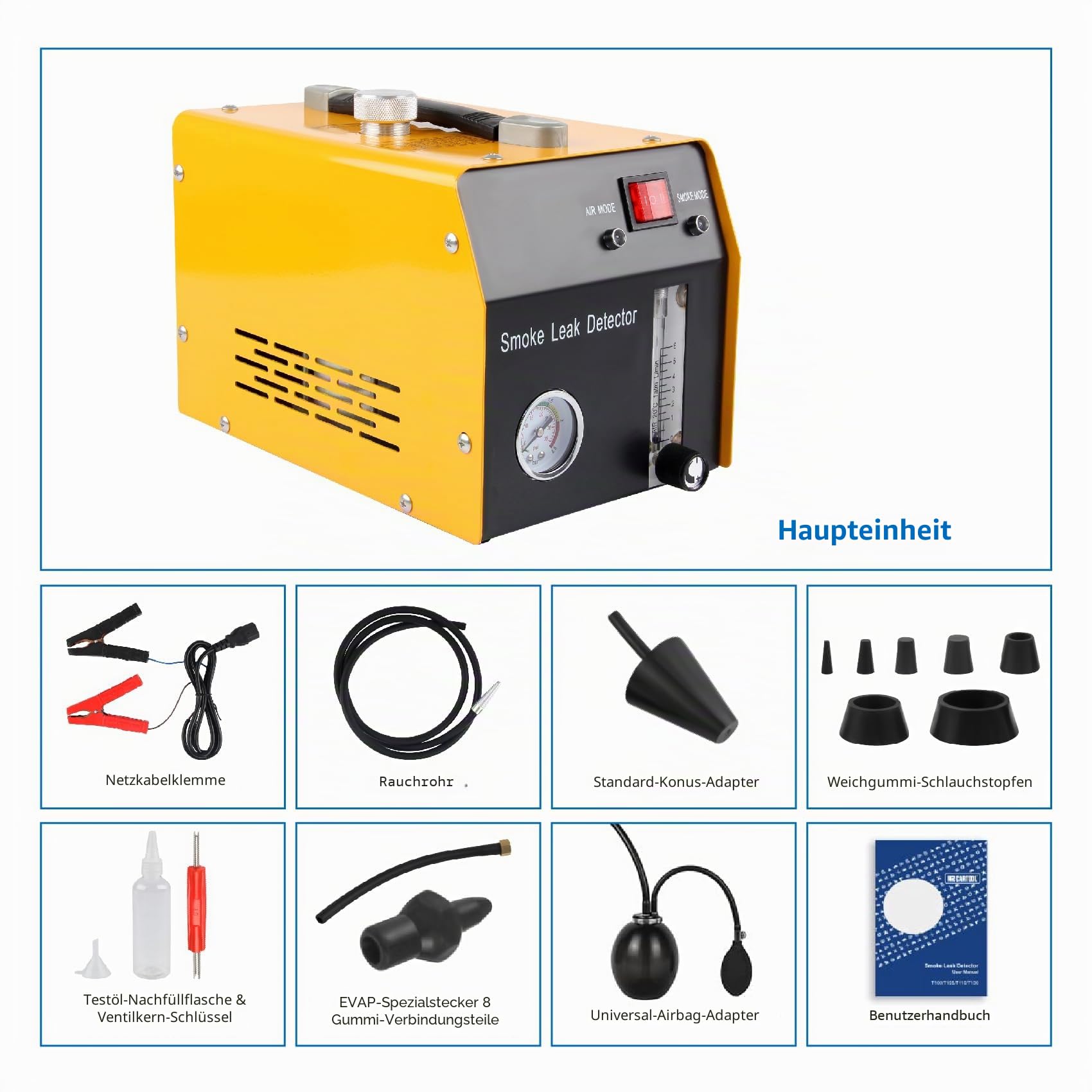KFZ Rauchmaschine-Nebelmaschine Vakuum Rauch Diagnosegerät Rauchleckdetektor EVAP 12V für kraftstoffsystem Leitungsrohrsysteme (Testöl: Babyöl)