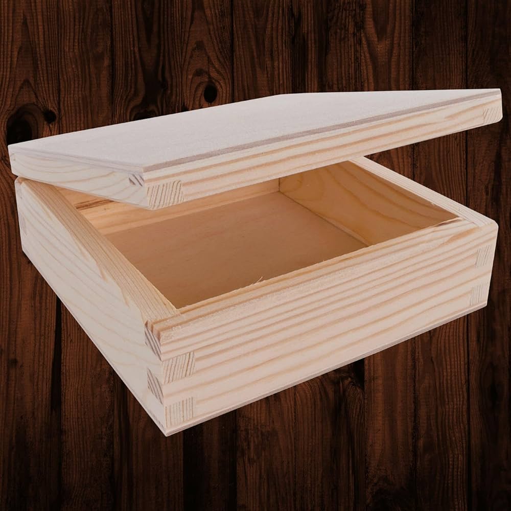 Amazon.co.jp: 蝶番付きの蓋付きの小さな四角い木製ボックス