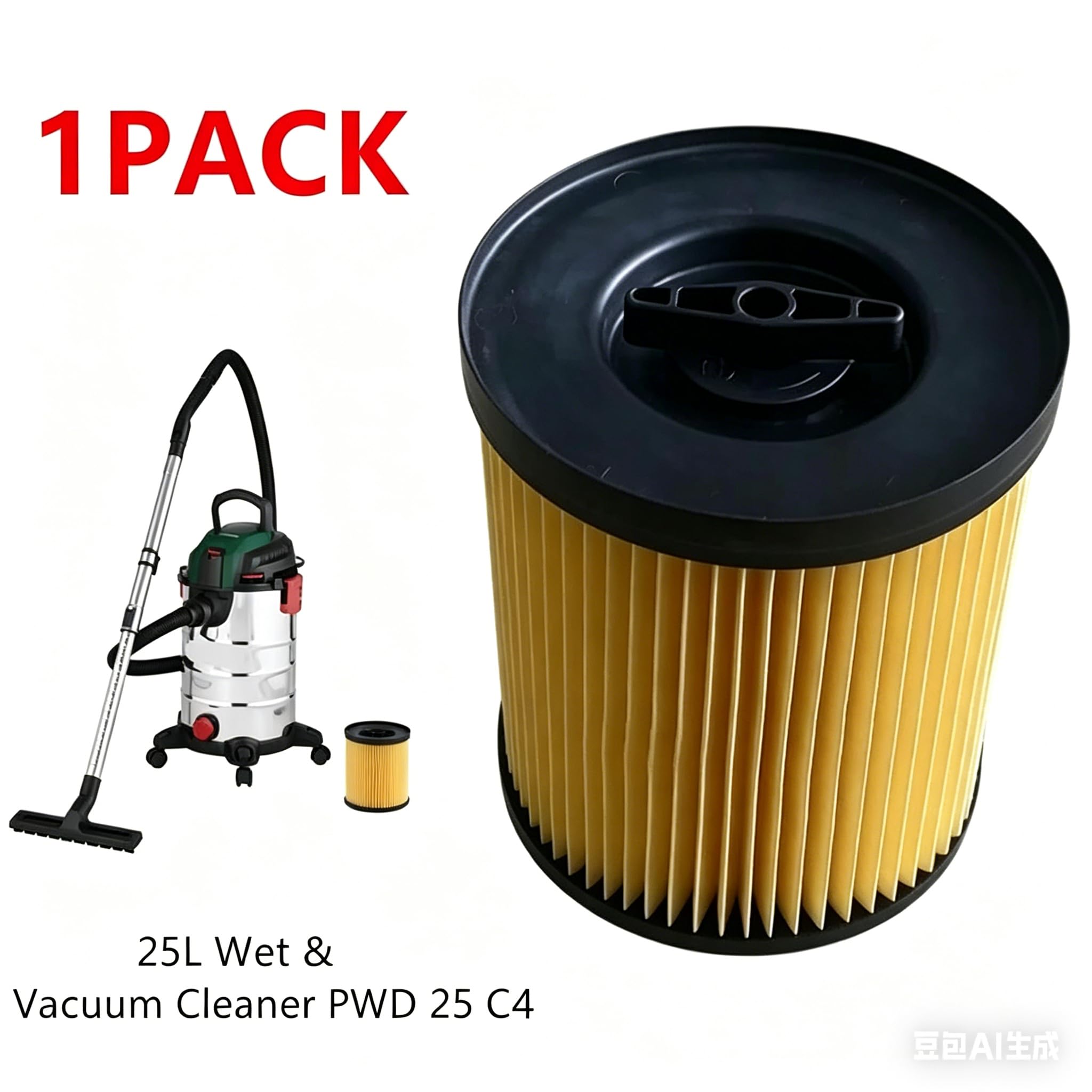 Filtre d’aspirateur 25 L compatible avec Parkside PWD 25 C4 A2 – Filtre sec/humide pour aspirateur eau et poussière – Filtre plissé remplacement