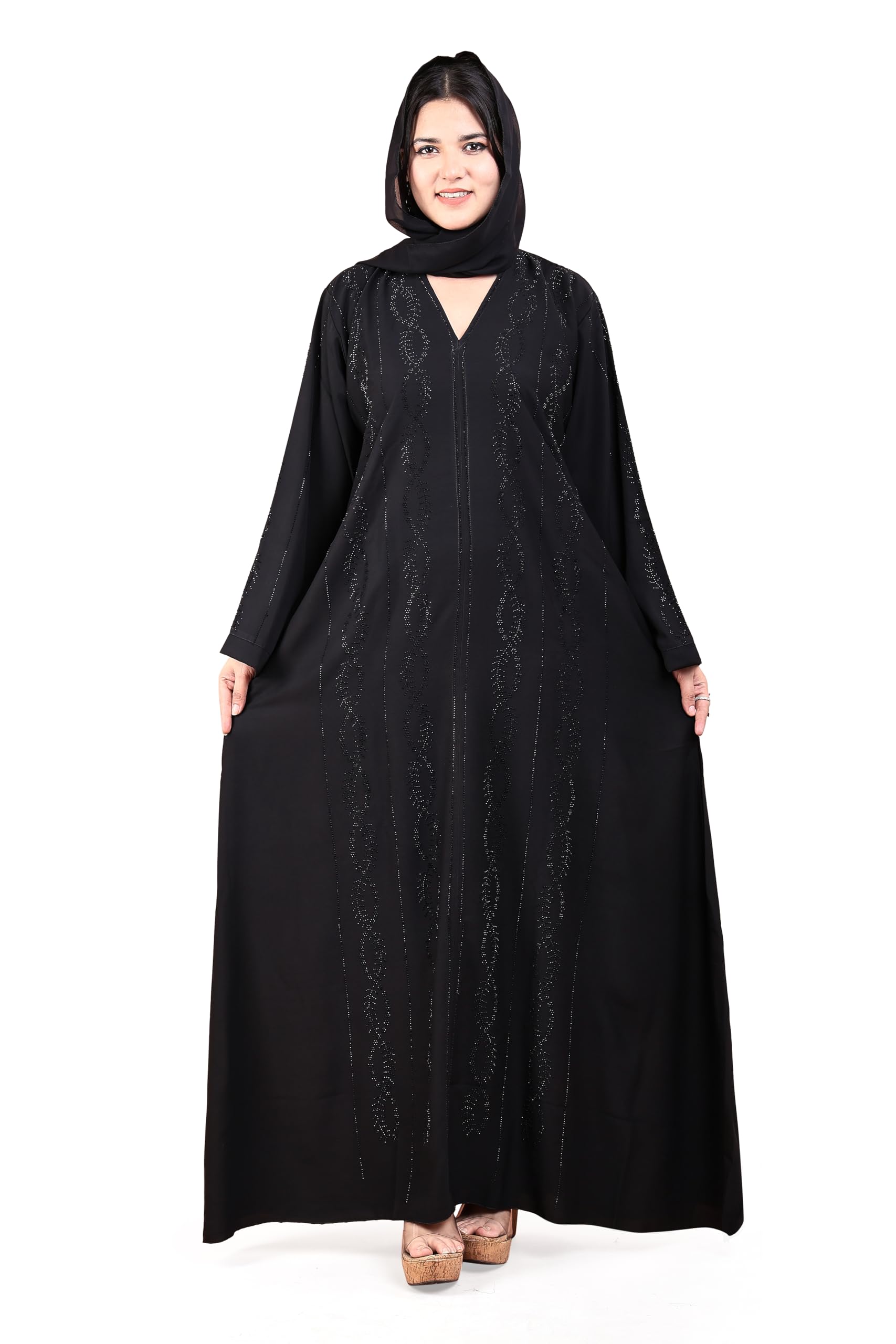 dibaru V Neck 4 Line Helical Stone Design With Plazo Sleeves Made Up Of Imported Nida Fabric Full Lenght Designer Abaya For Womens And Girls-picture-53