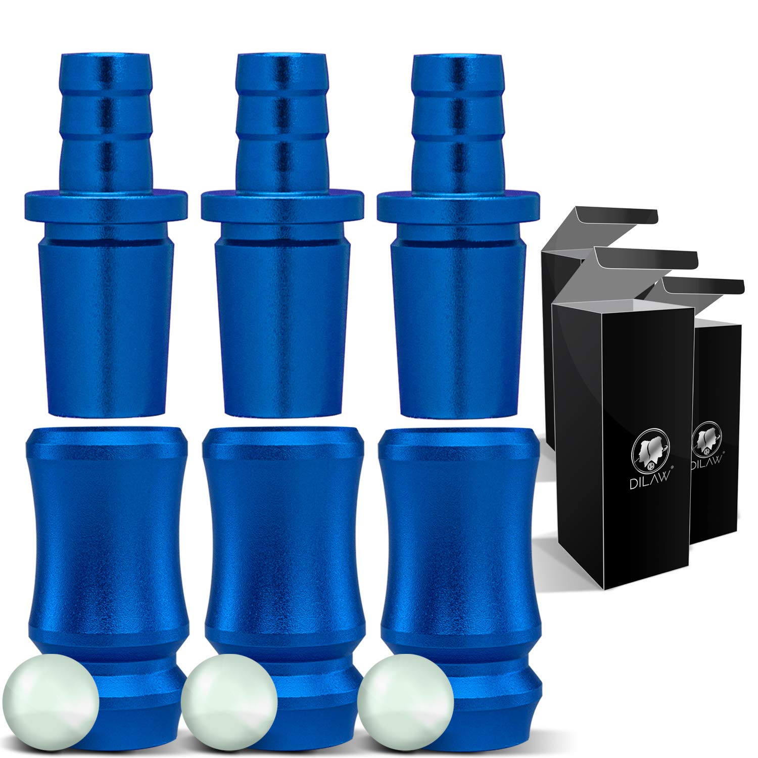 DILAW® Shisha SKITTO Aluminium Schlauchadapter 18/8 Schliff Set 2-teilig Universal Hookah Wasserpfeife Alu Manyak,Opal,Vatos, Farbe:Blau, Menge:3er Pack