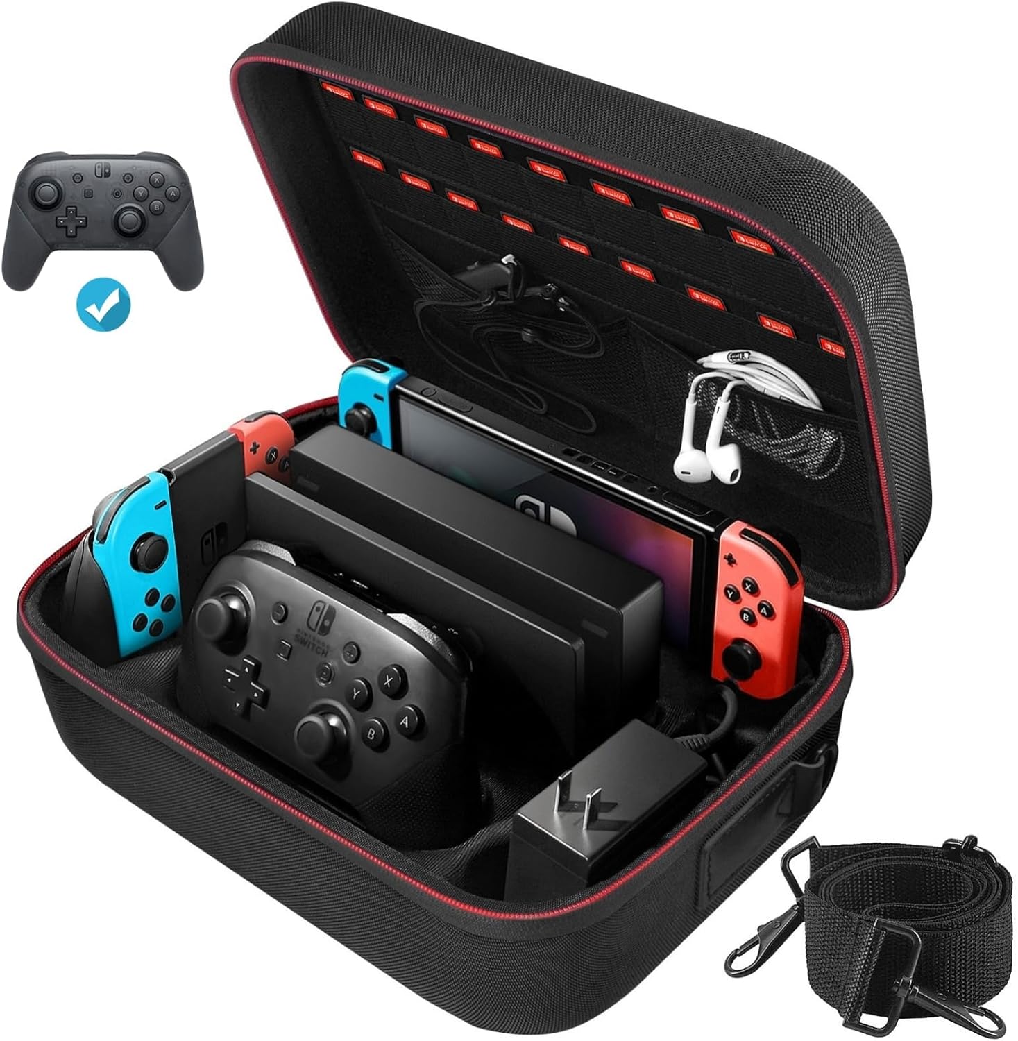 Carrying Storage Case for Nintendo Switch OLED Model 2021/Switch 2017, Lightweight Portable Hard Shell Switch Case Travel Bag fits Switch Pro Controller Accessories, Black