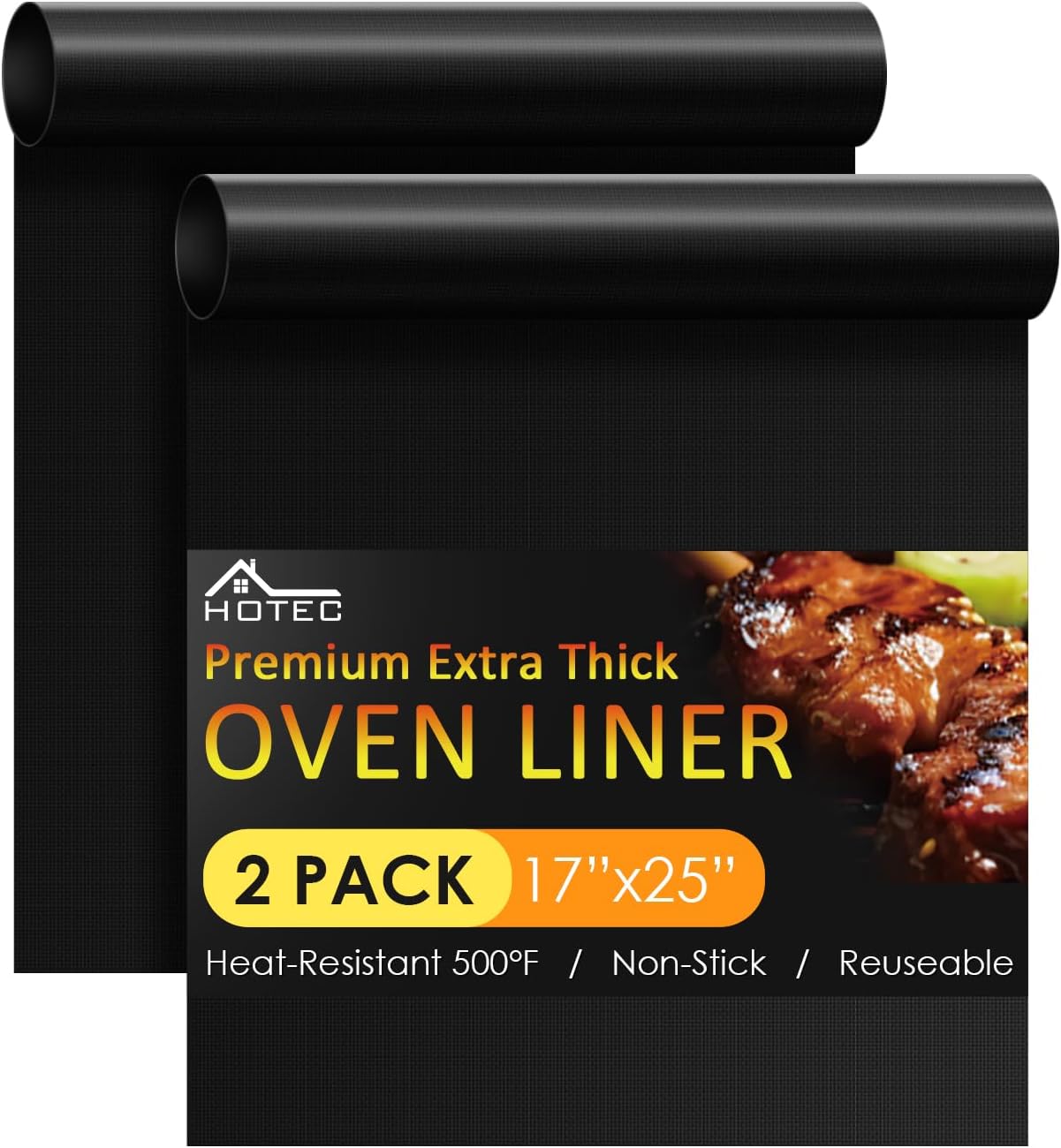 HOTEC 2 Pack Heavy Duty Oven Liners for Bottom of Oven, 17″x25″ Large Heat Resistant 500°F Non-Stick Oven Mats, BPA & PFOA Free Dishwasher Safe, Compatible with Electric/Gas/Toaster Ovens & Grill