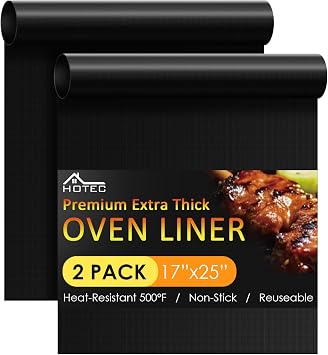 HOTEC 2 Pack Heavy Duty Oven Liners for Bottom of Oven, 17"x25" Large Heat Resistant 500F Non-Stick Oven Mats, BPA & PFOA Free Dishwasher Safe, Compatible with Electric/Gas/Toaster Ovens & Grill