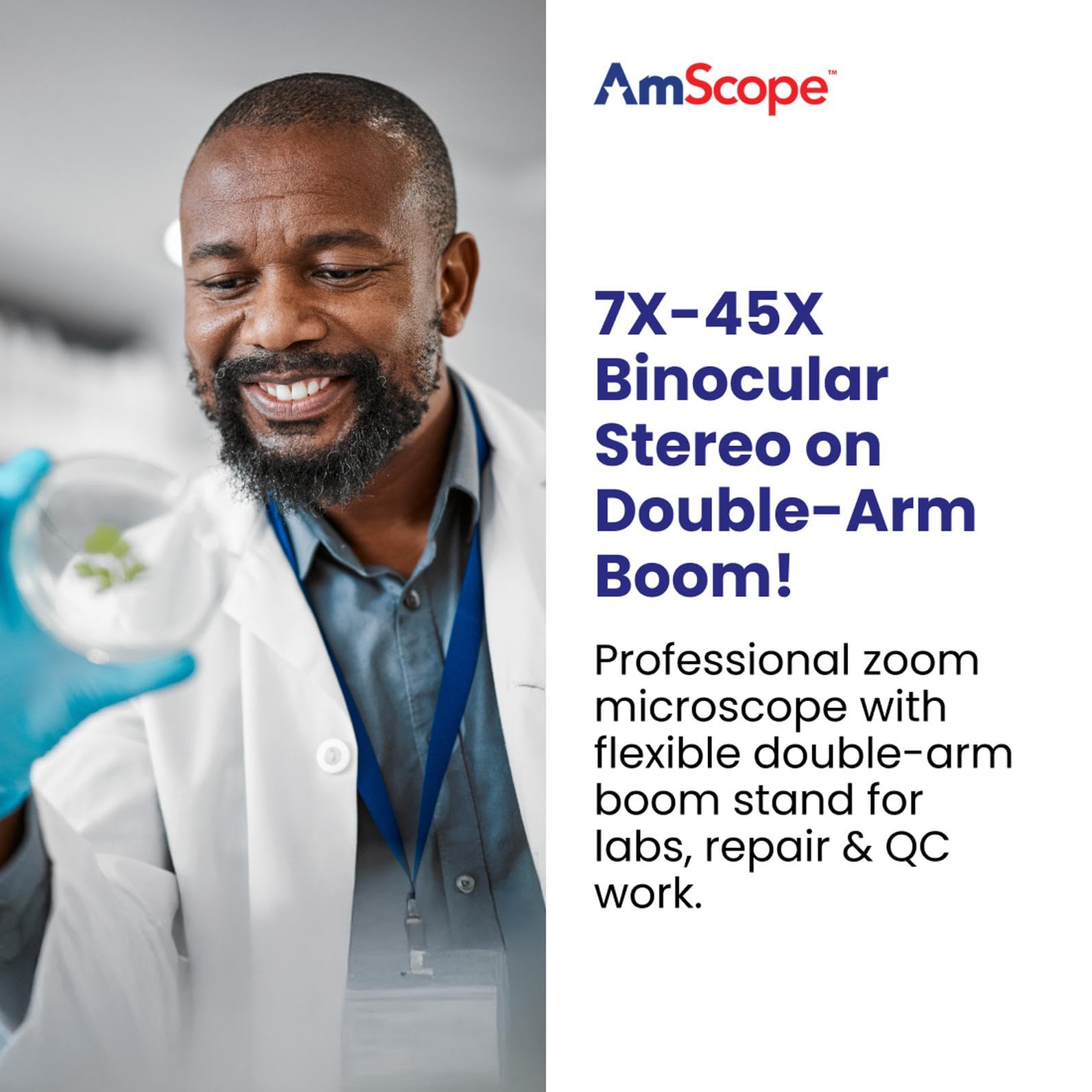 AmScope - Microscope binoculaire à zoom stéréo 7X-45X avec support de flèche à double bras, oculaire WF10X - SM-4B