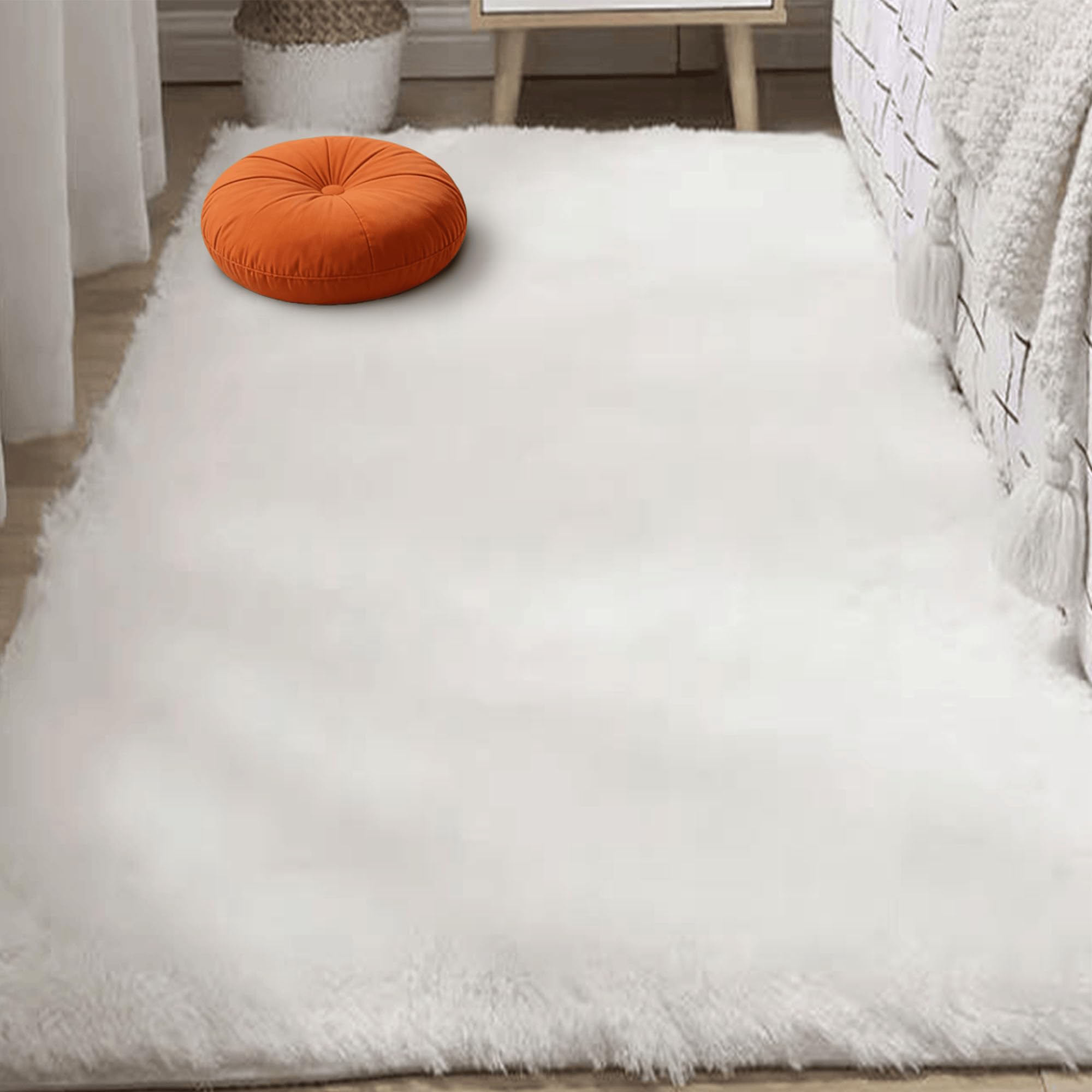 Tapis de salon 200 x 250 cm blanc tapis moelleux haute densite