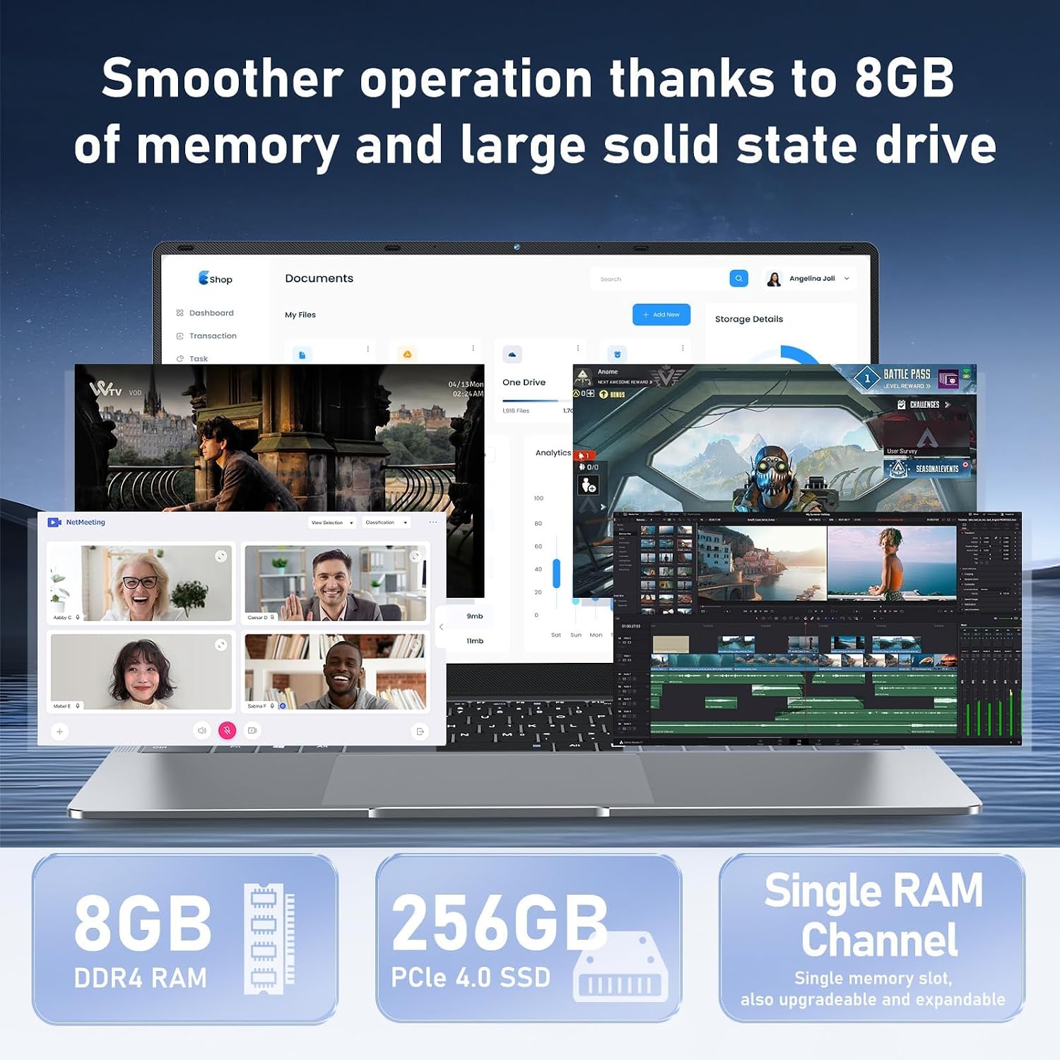 Laptop Computer, 15.6 Inch Lap Top PC 2025, Win 11 Pro, 8GB RAM 256GB SSD, N4000 Processor, FHD Display 1920*1080P, WIFI5, BT4.2, Thin & Light, 5000mAh Battery, HDMI, for Student Office Business image 6