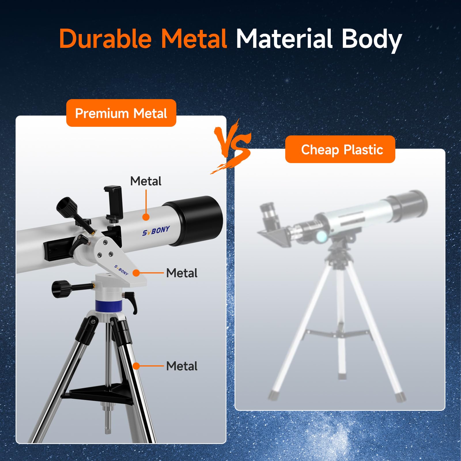 Svbony SV520 Teleskop dla Dorosłych, Apertura 90 mm, Ogniskowa 800 mm, Wszystko Metalowe Teleskop do Astronomii z Montażem Azymutalnym, Kontroler Bezprzewodowy, do Obserwacji Wizualnych