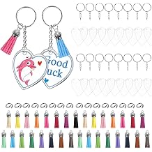 124 St ck Acryl Schl sselanh nger Rohlinge Set mit 31 Bunt Quasten Anh nger 31 Herzf rmige Acryl Rohlinge Schl sselringe mit 31 Kette und 31 Biegeringe f r DIY Schl sselbund Basteln