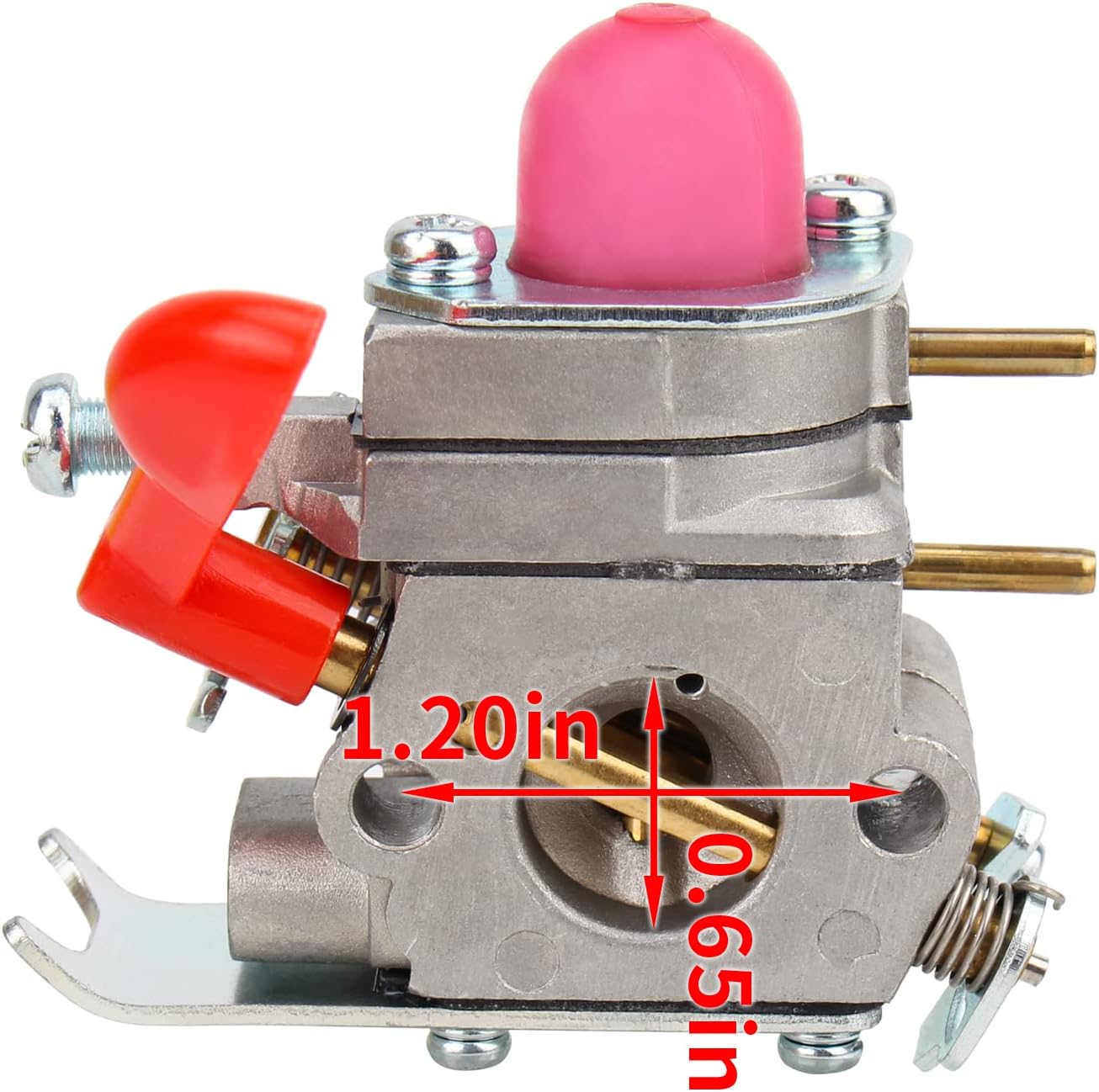 Side view of the carburetor with key dimensions indicated.