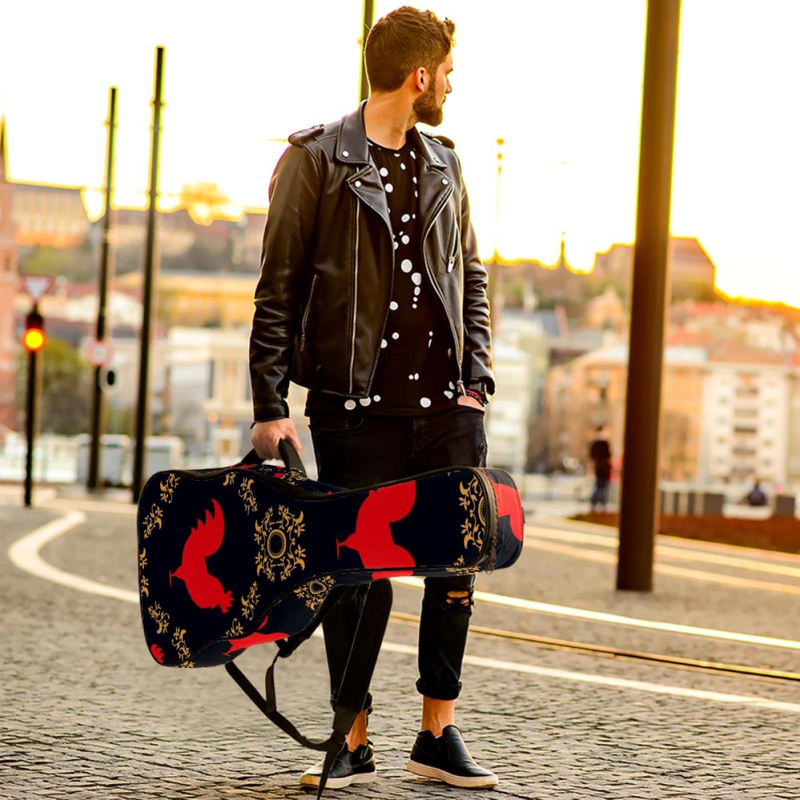 Torba na gitarę akustyczną wodoodporny plecak na gitarę grubo miękko wyściełany kogut klasyczna obudowa na gitarę, wielobarwny, 42.9x16.9x4.7 in, Organizer do torby