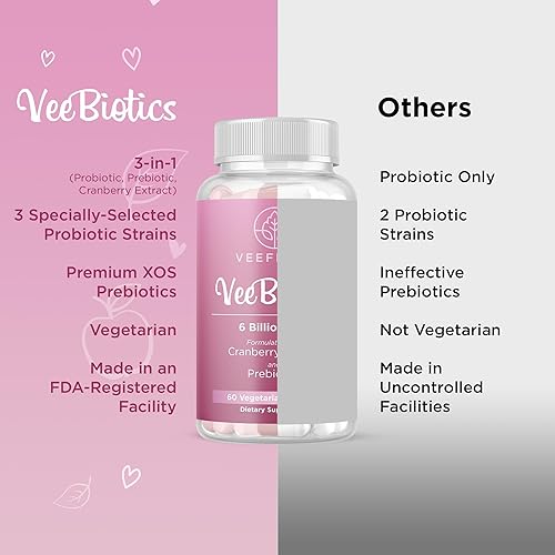 Miniatura 8 de VeeFresh VeeBiotics - Probióticos de arándano para mujeres, 60 cápsulas de probióticos para mujer con prebióticos y extracto de arándano para