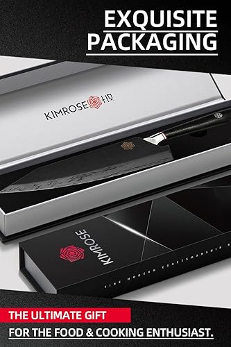 Miniatura 6 de KIMROSE Cuchillo de chef de Damasco, 8 pulgadas, acero de aleación de alto carbono, mango G10, funda magnética, cuchillo de cocina afilado de