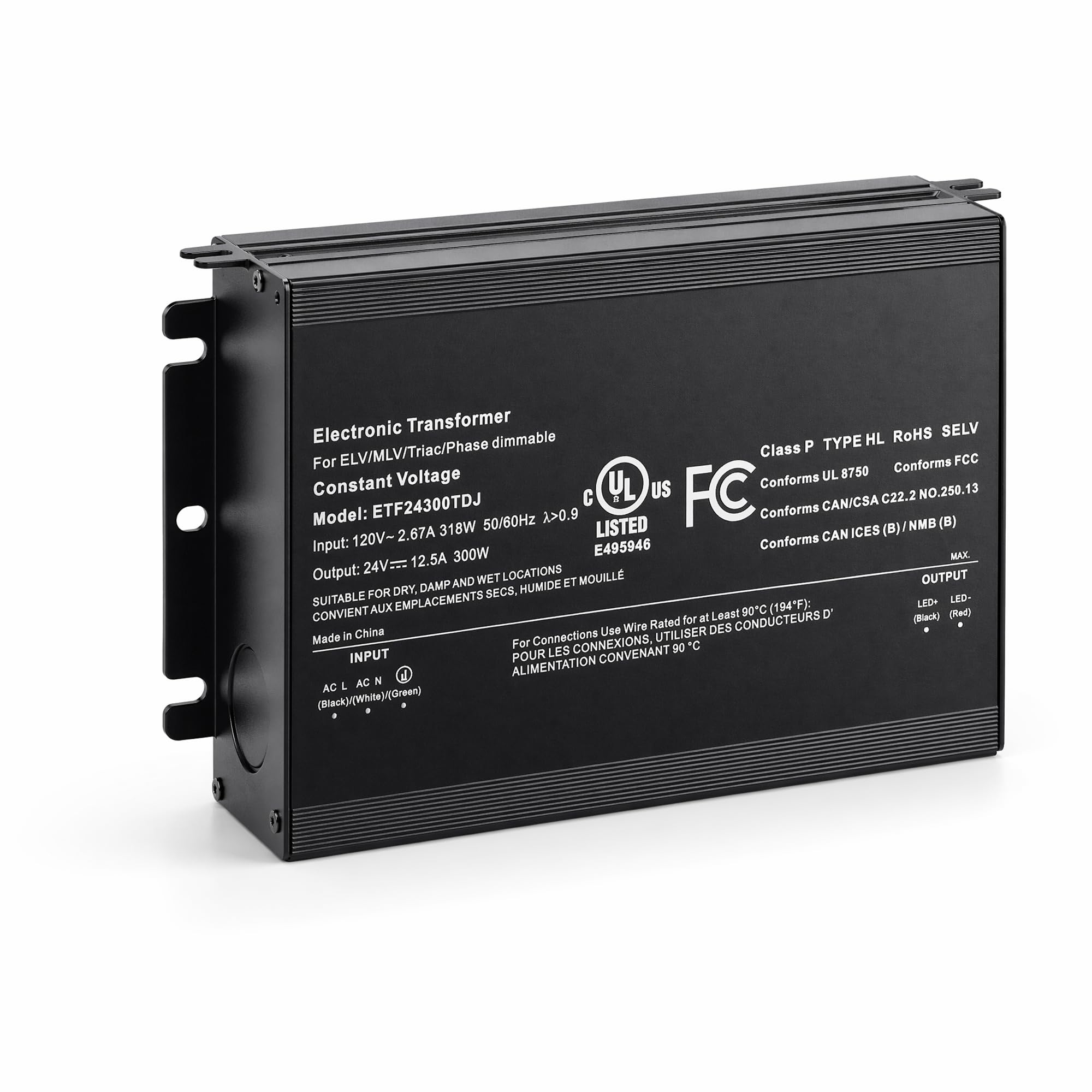 300W Dimmba LED Trafo 12V LED Treiber, 100V 130V auf 12V 12.5A | Konstante Ausgangsspannung,FC/UL/FC/ICES-005/TYPE HL/Class 2,Fünf Jahre Garantie,ELV/Triac/MLV/Phase,Kurzschlussschutz