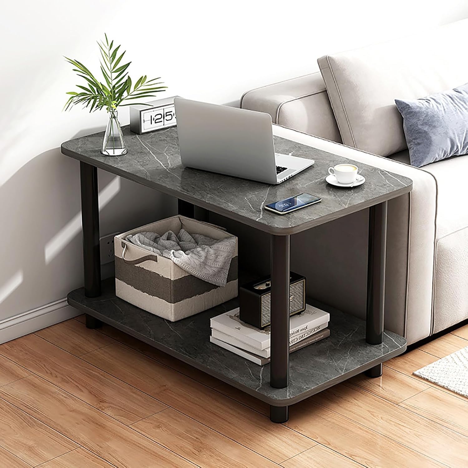OYDAS Modern Minimalist Coffee Table, 60x30x53cm, with Storage Shelf, Rounded Corners, Perfect for Small Spaces, Bedroom, Living Room, Balcony