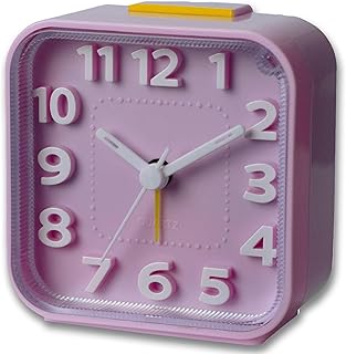 A5 Small Non-Ticking Silent Bedside Alarm Clock, Analogue, Battery Powered, Simple, with Nightlight and Snooze, for Bedrooms Office Outdoors Travel Children and Girl (PINK)