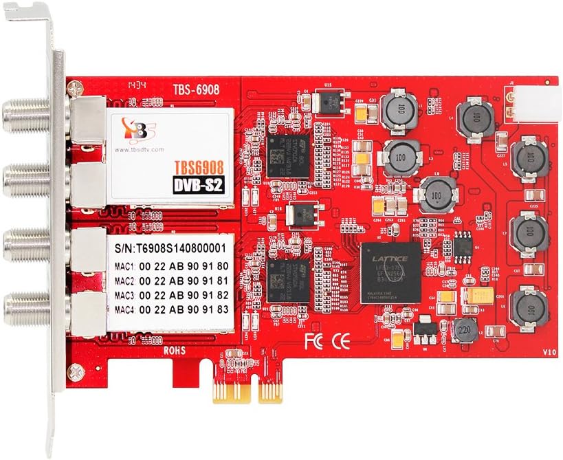 TBS®6908 PCI-E DVB-S2 Professional PCTV Quad Tuner Card for Satellite DVB-S2/DVB-S QPSK, 8PSK, CCM, ACM, VCM, Multi Input Stream, 16APSK,32APSK,Generic Stream Mode
