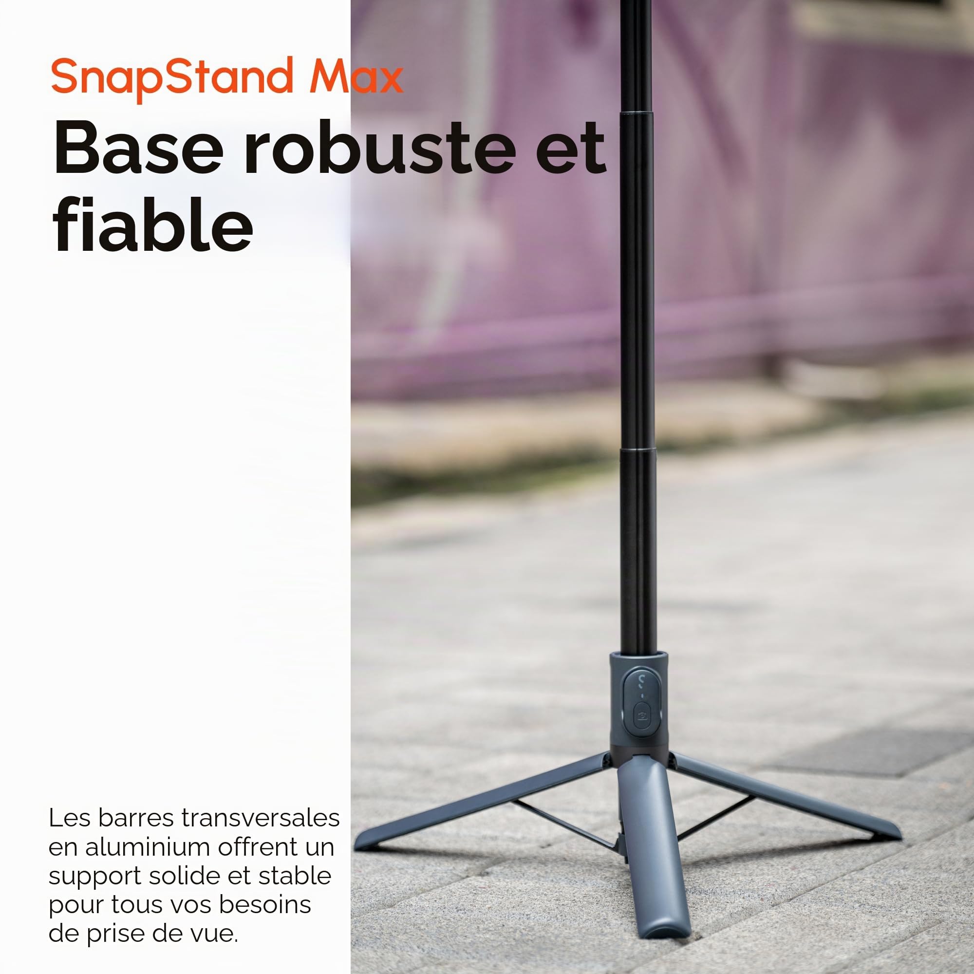 ShiftCam SnapStand Max – Perche à selfie magnétique et trépied – Compact, pliable et extensible avec tête inclinable et télécommande Bluetooth magnétique (Midnight, SnapStand Max)