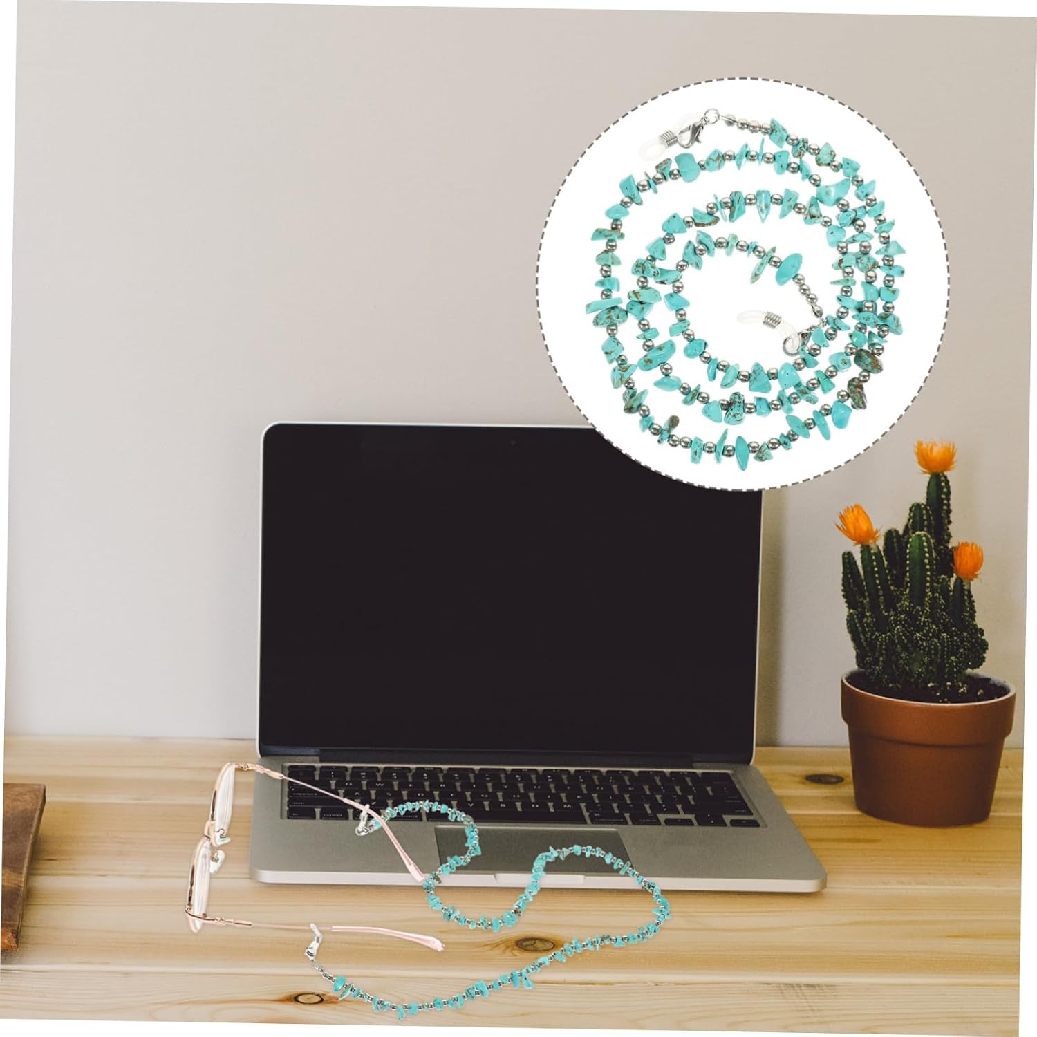 Irregular Kallaite Beaded Eyeglass Hanging Strap Non- Glasses Chain for All Ages for Fishing Biking Hiking and Daily Use Stylish Eyeglass Accessories Turquoise