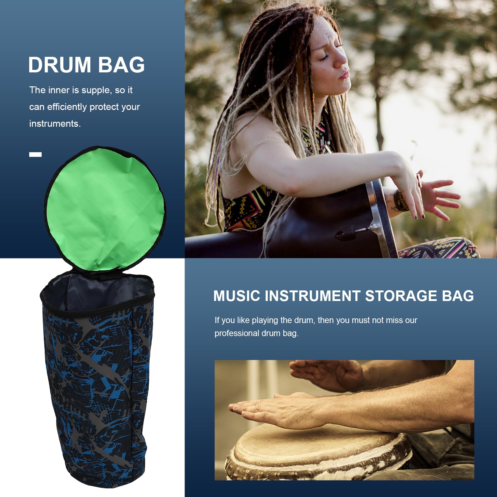 Beavorty Djembe Tasche 12 Zoll Gepolsterte Afrikanische Trommeltasche Wasserdicht Oxford Gigbag mit Camouflage-Muster Rucksack-Funktion für 60cm Trommel Transport und Schutz