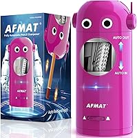 AFMAT PSX5RB Robot Electric Pencil Sharpener for Colored Pencils 7-11.5mm - Fully Automatic, Rechargeable, Hands-Free Pink Sharpener