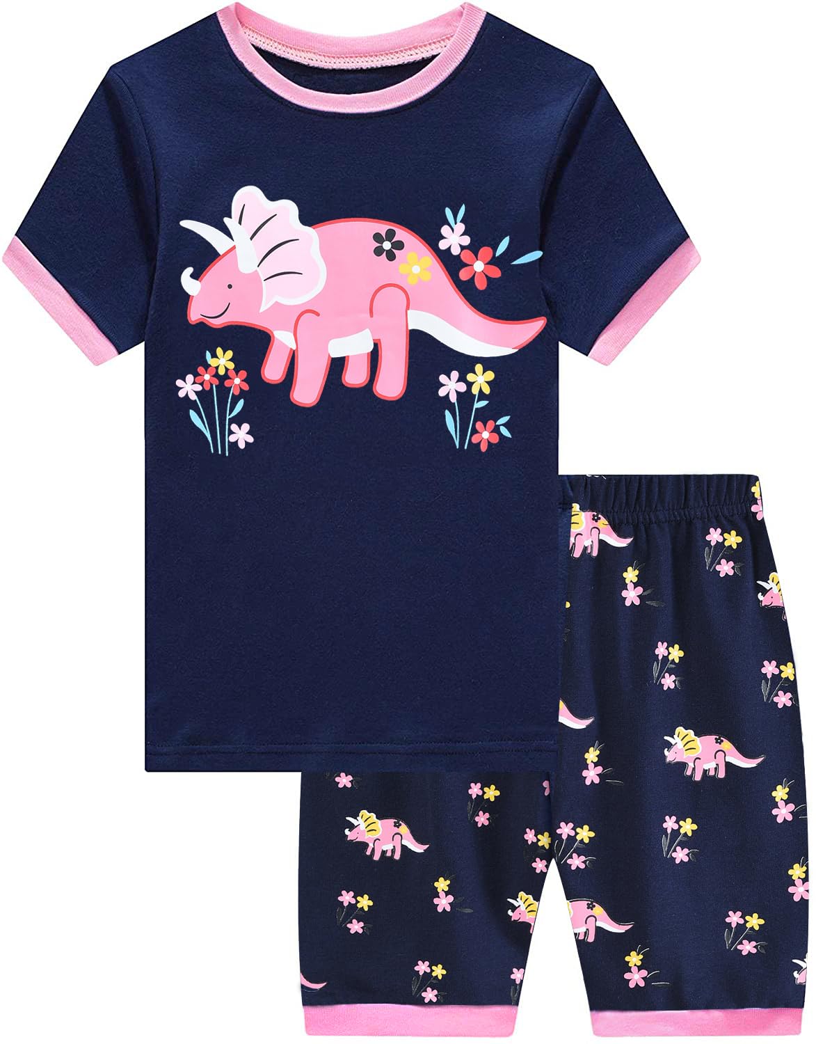 Little Hand Pajamas for Girls Dinosaur Short Sets Kids Cotton Unicorn Sleepwear Toddler Pjs Summer Clothes Shirt