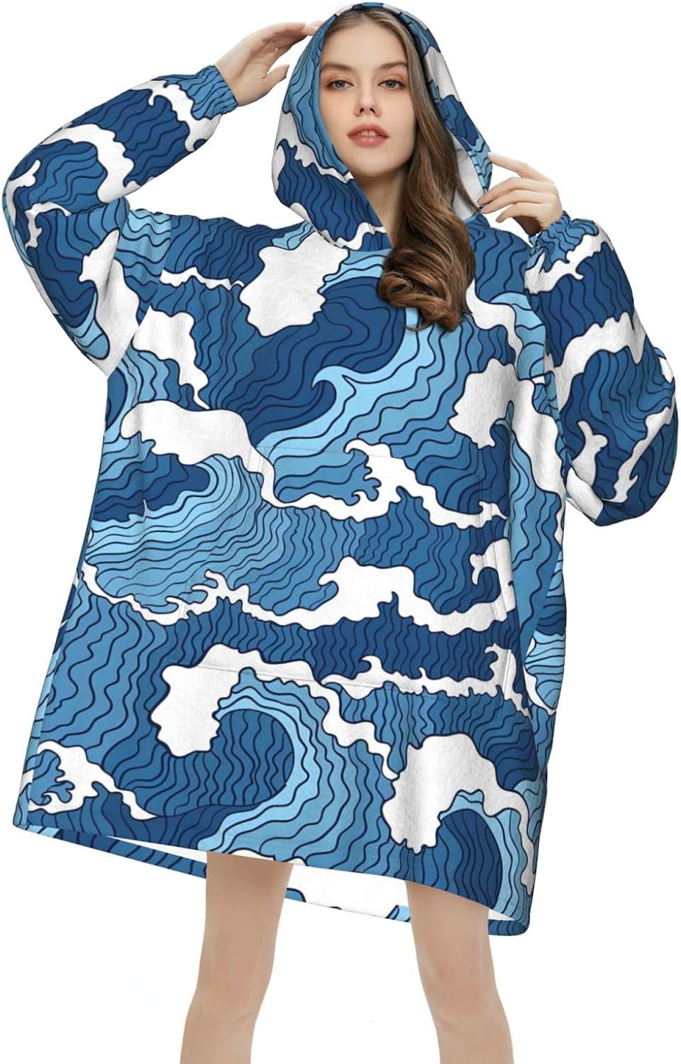 Stormy Seaprint Oversized Hoodie Blanket, Super Soft Warm Comfortable Hoodie, Wearable Blanket Adult
