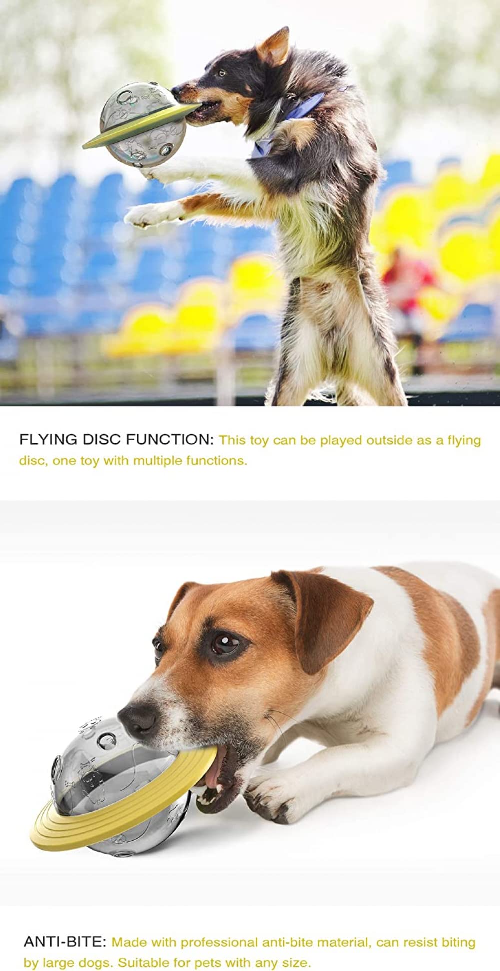 JDF -Verstellbarer Leckerli-Ball (Slow Feeder, Hundespielzeug, Leckerlispender und interaktives Hundespielzeug)-Yellow