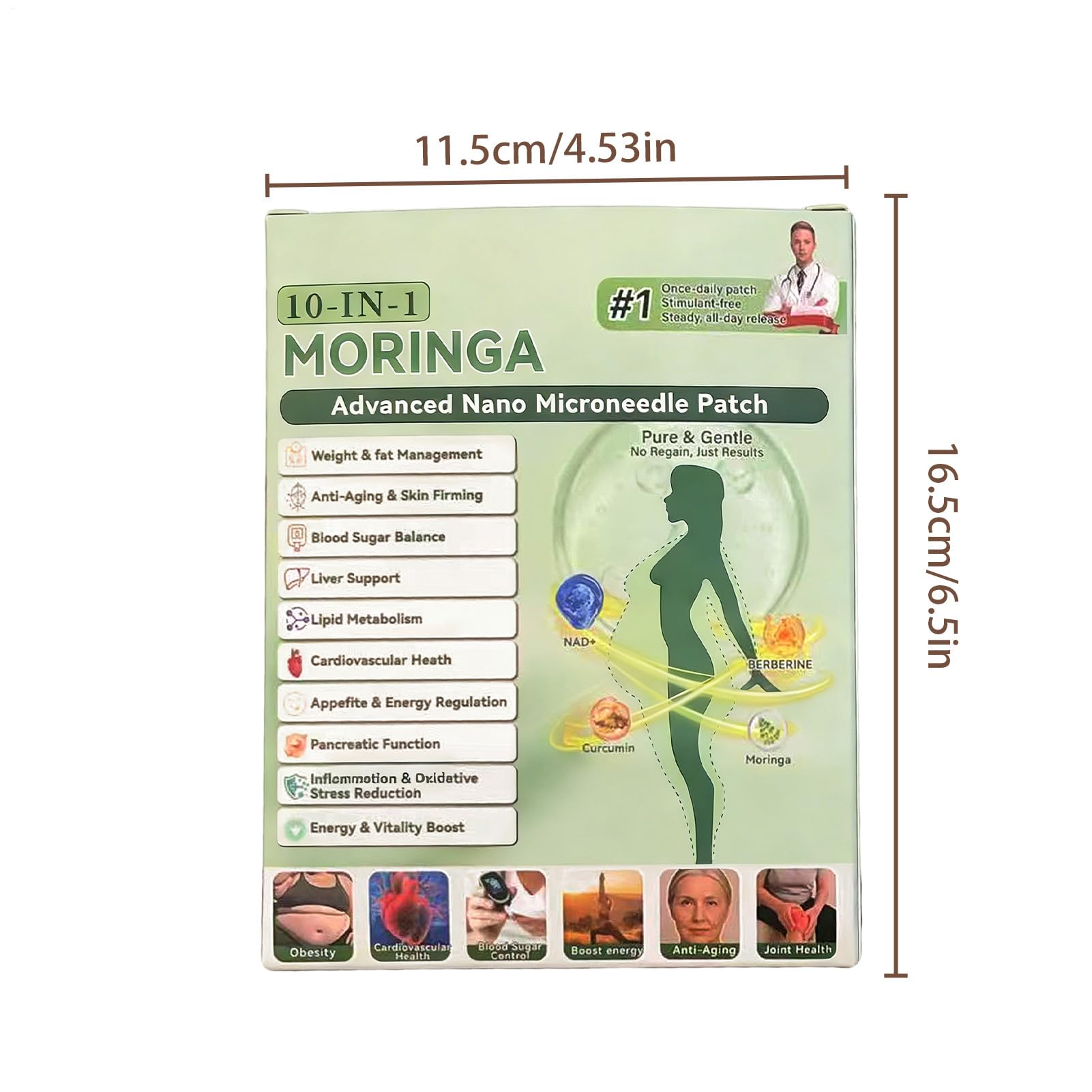 Moringa NAD+ 10 w 1 nano-igłowe plastry z mikroigłami, 7 sztuk plastrów Moringa, Metabalance Patch, nano-igłowe, plastry odchudzające, do wszystkich typów ciała