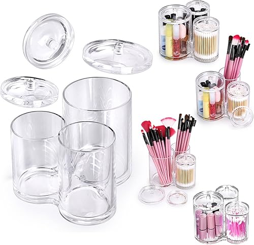 Miniatura 4 de Hipiwe - Soporte para hisopos de algodón acrílico transparente de calidad preminm, contenedor redondo de algodón con punta Q organizar, estuche para