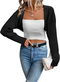 Women's 2023 Fall Winter Cardigan Sweater Long Sleeve Open Front Shrug Drop Shoulder Ribbed Knit Bolero Crop Top