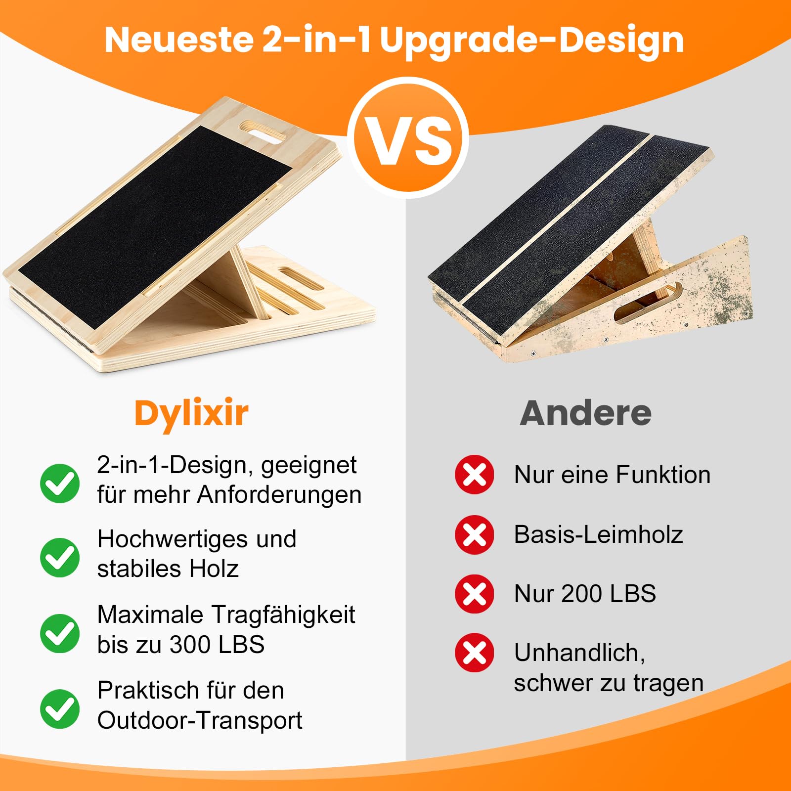 2 in 1 Wadendehner Schrägbrett Balance Board erwachsene aus Holz Gleichgewichtstrainer balanceboards klappbares Slant Board mit Tragegriff